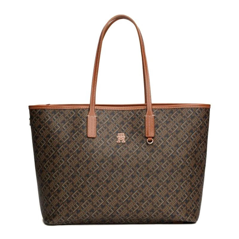 Tommy Hilfiger Women's Monogram Leather Tote with Zipper Pocket (45x26x13)